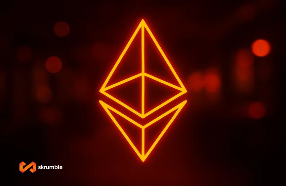 Ethereum logo over a network of smart contract nodes and rising chart, illustrating what Ethereum is in 2026