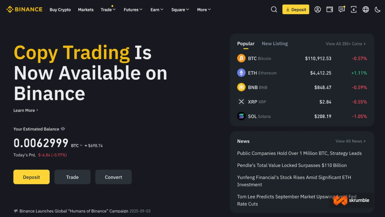 Binance homepage