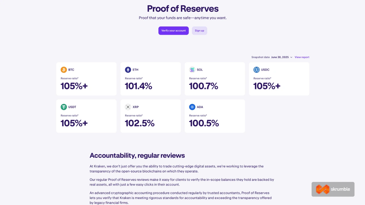 Kraken proof of reserves page